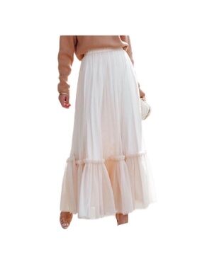 Mable Soft Cream Maxi Tulle Skirt with Ruffled Tier